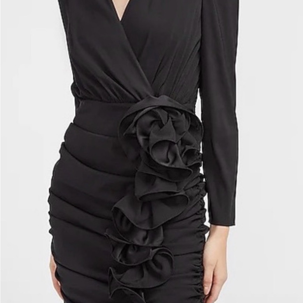 Express Black Long Sleeve Dress with Ruffle Detail